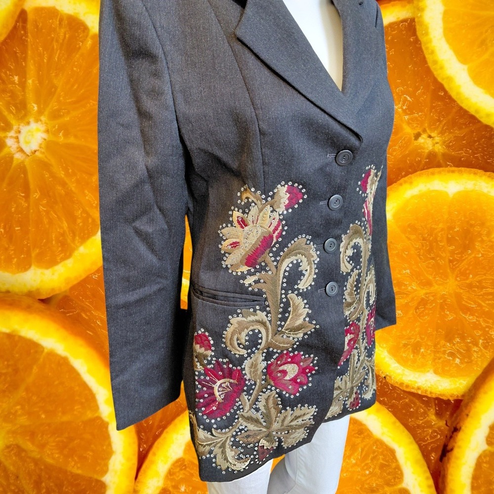 Byblos Women's Blazer Floral Rhinestone Embellished Made‎ in Italy Size 42